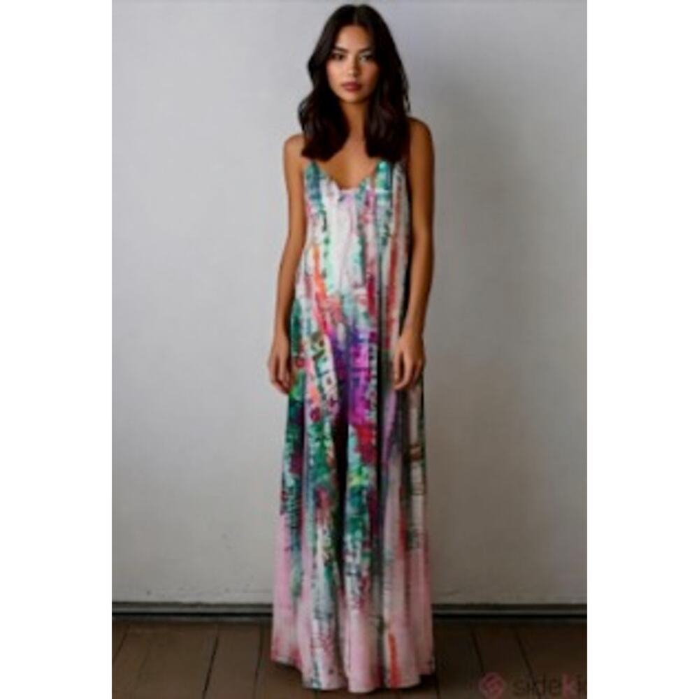 Nicole Miller Satin Maxi Dress Women's Size Small Abstract Print